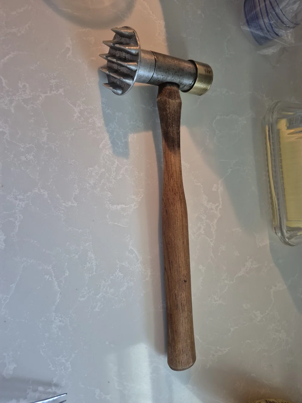 Vintage Brass/ Steel Meat Tenderizer Mallet -wood Handle
